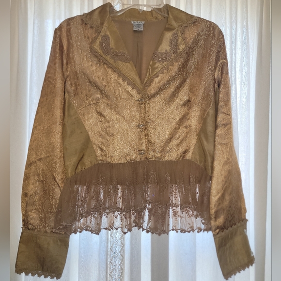 Sandy Starkman Jackets & Blazers - NWT Sandy Starkman Victorian Polyester Brocade Peplum Jacket Gold Womens Med